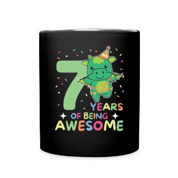 Drache zum 7. Geburtstag Kinder sieben Jahre alt - Tasse einfarbig - Schwarz - Vorne