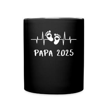 Papa 2025 Herzschlag - Das Daddy Vatertag Geburt - Tasse einfarbig - Schwarz - Vorne