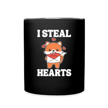 Fuchs zum Valentinstag ich stehle Herzen - Tasse einfarbig - Schwarz - Vorne