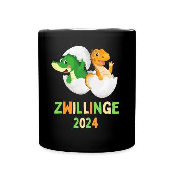 Zwillinge 2024 - Dino Geschwister Dinos Zwillings - Tasse einfarbig - Schwarz - Vorne