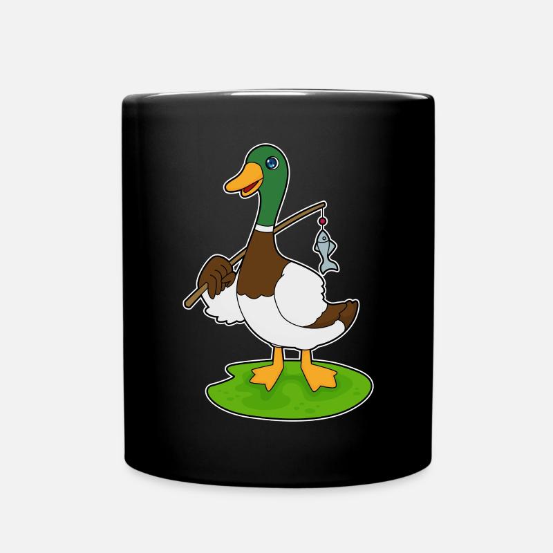 Ente Angler Angeln Angel - Tasse einfarbig - Schwarz