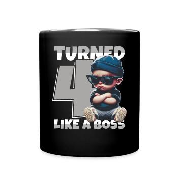 Baby 4. Geburtstag Junge Mädchen Like a Boss - Tasse einfarbig - Schwarz - Vorne