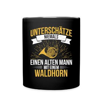 Waldhorn Waldhornspieler Waldhornist - Tasse einfarbig - Schwarz - Vorne