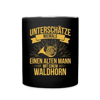 Waldhorn Waldhornspieler Waldhornist - Tasse einfarbig - Schwarz - Vorne