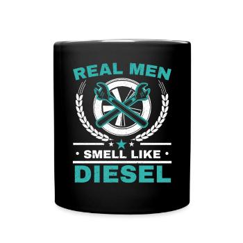Les vrais hommes sentent comme un mécanicien diesel mécanicien automobile - Mug uni - noir - Devant