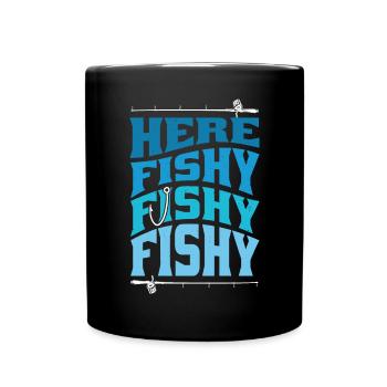 Hier Fishy Fishy Design - Tasse einfarbig - Schwarz - Vorne