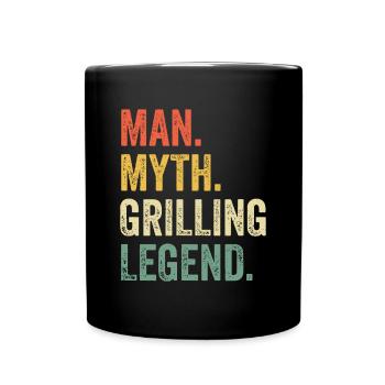 Mens Grilling BBQ Funny Man Myth Grill Legend Fath - Full Colour Mug - black - Front