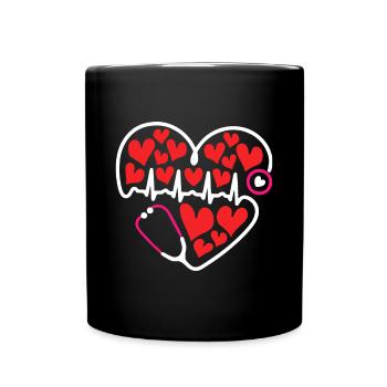 Stethoscope Heart Valentines Day Registered Nurse - Full Colour Mug - black - Front