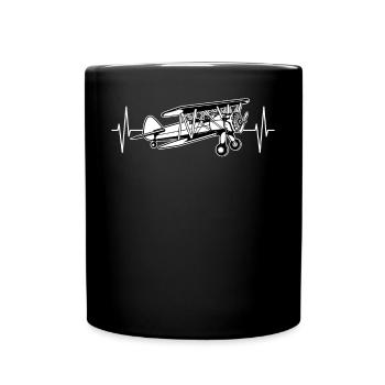 Biplane Airplane ECG Line Pilot Gift - Full Colour Mug - black - Front