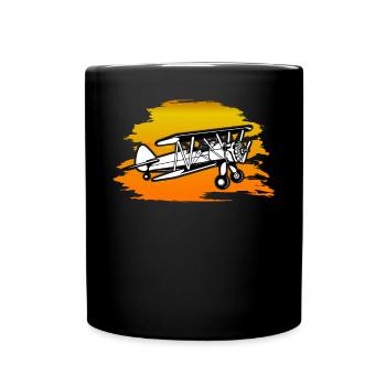 Doppeldecker Flugzeug Pilot Fluglehrer Geschenk - Tasse einfarbig - Schwarz - Vorne