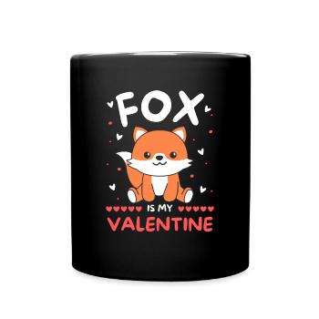 Fuchs zum Valentinstag süße Tiere mit Herzen - Tasse einfarbig - Schwarz - Vorne
