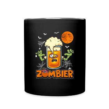 Halloween Zombie Zombier Happy Halloween Bier - Tasse einfarbig - Schwarz - Vorne