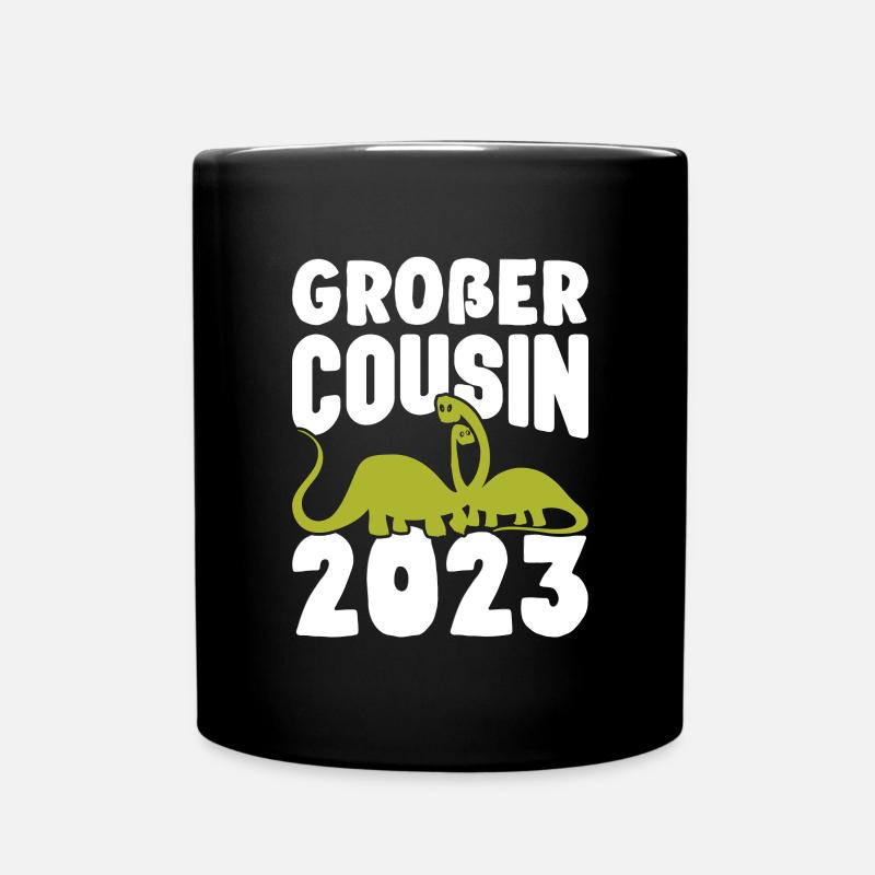 Kinder Alarm Ich werde Großer Cousin 2023 Dino - Tasse einfarbig - Schwarz