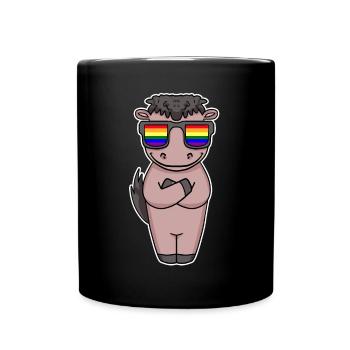 Gay Regenbogen - Pferd mit Brille - Tasse einfarbig - Schwarz - Vorne