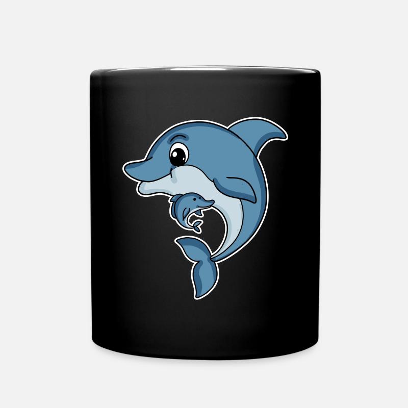 Delfin Familie - Delfin mit Baby - Delfin Motiv - Tasse einfarbig - Schwarz