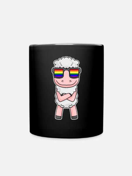 Gay Regenbogen - Schaf mit Brille - Tasse einfarbig - Schwarz
