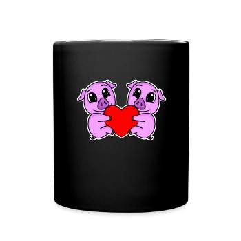 Schwein Herz Liebe Schweine - Tasse einfarbig - Schwarz - Vorne