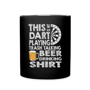 Dart & Bier Lustiger Darts Spruch - Tasse einfarbig - Schwarz - Vorne
