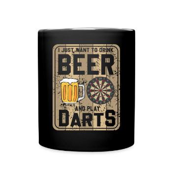 Dart & Bier Lustiger Darts Spruch - Tasse einfarbig - Schwarz - Vorne