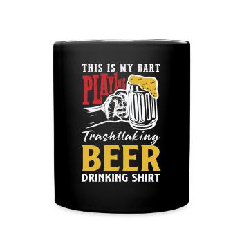 Dart & Bier Lustiger Darts Spruch - Tasse einfarbig - Schwarz - Vorne