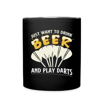 Dart & Bier Lustiger Darts Spruch - Tasse einfarbig - Schwarz - Vorne