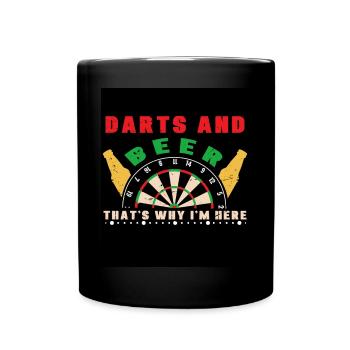 Dart & Bier Lustiger Darts Spruch - Tasse einfarbig - Schwarz - Vorne