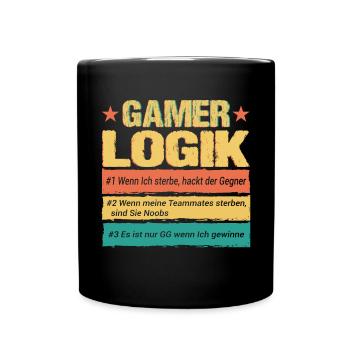 Gamer Logik Lustige Zocken Gaming Motive Streamer - Tasse einfarbig - Schwarz - Vorne