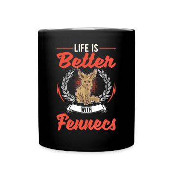 Das Leben ist besser mit Fenneks - Tasse einfarbig - Schwarz - Vorne