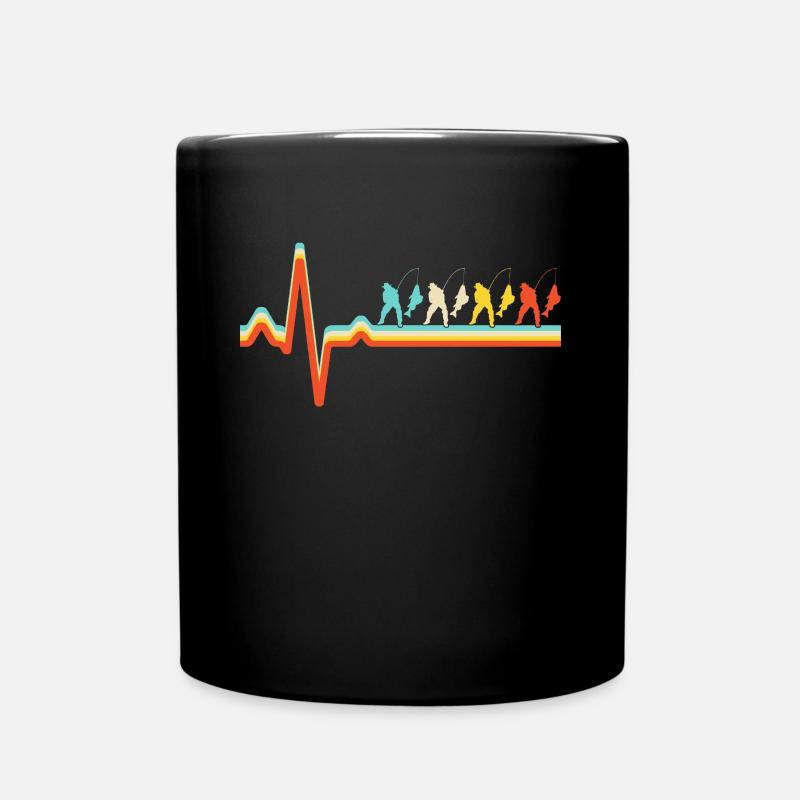 Fishing Retro Heartbeat - Full Colour Mug - black