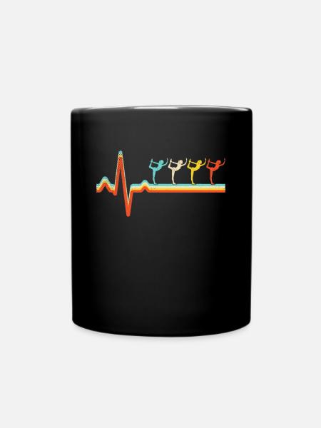Yoga Retro Herzschlag - Tasse einfarbig - Schwarz