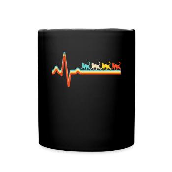 Katze Retro Herzschlag - Tasse einfarbig - Schwarz - Vorne