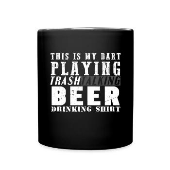 Dart & Bier Lustiger Darts Spruch - Tasse einfarbig - Schwarz - Vorne