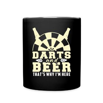 Dart & Bier Lustiger Darts Spruch - Tasse einfarbig - Schwarz - Vorne