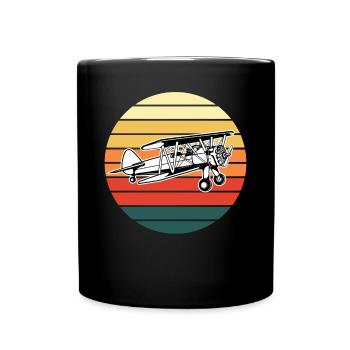 Biplane Airplane Pilot Retro Vintage Gift - Full Colour Mug - black - Front