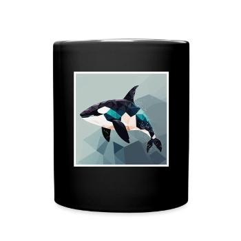 Wal Orca Polygon Geometrisch Unterwasserwelt Ozean - Tasse einfarbig - Schwarz - Vorne