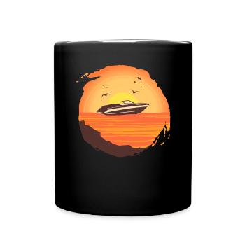Motorboat Sunset Vintage Retro - Full Colour Mug - black - Front