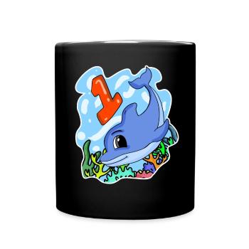 1 year old - Enrollment - Dolphin motif - Full Colour Mug - black - Front