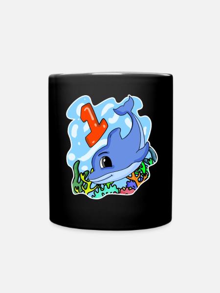 1 Jahr alt - Einschulung - Delfin Motiv - Tasse einfarbig - Schwarz
