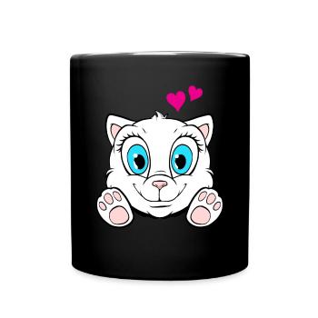 Chaton - chat mignon avec des cœurs - Mug uni - noir - Devant