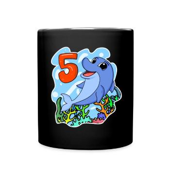 5 Jahre alt - 5. Geburtstag mit Tier Motiv - Tasse einfarbig - Schwarz - Vorne