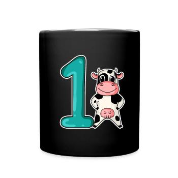 1 an - inscription scolaire - motif vache - Mug uni - noir - Devant