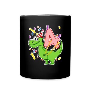 4 Jahre alt - 4. Geburtstag mit Tier Motiv - Tasse einfarbig - Schwarz - Vorne