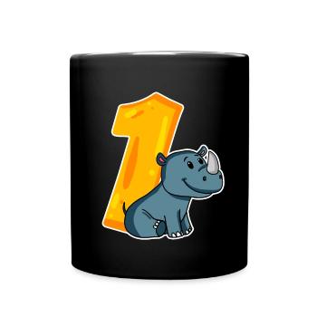 1 an - Inscription - Motif rhinocéros - Gagner - Mug uni - noir - Devant