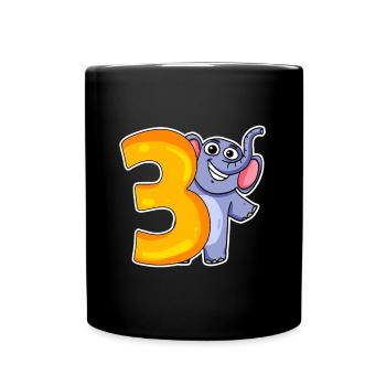 3 Jahre alt - 3. Geburtstag mit Tier Motiv - Tasse einfarbig - Schwarz - Vorne