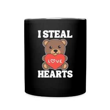 Bär zum Valentinstag ich stehle Herzen - Tasse einfarbig - Schwarz - Vorne