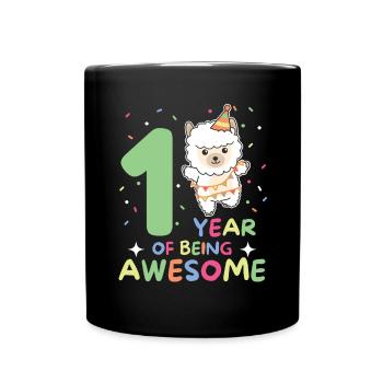 Alpaca for the 1st birthday for children one year old - Full Colour Mug - black - Front