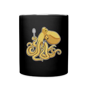 Octopus Cutlery Cooking Kitchen - Full Colour Mug - black - Front