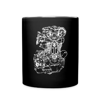 Motor Zeichnung KFZ Mechatroniker Auto Schrauber - Tasse einfarbig - Schwarz - Vorne