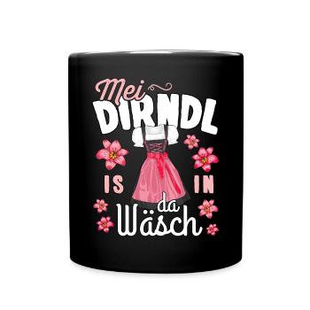 Ersatz Dirndl Shirt Mädchen Trachtenshirt Damen - Tasse einfarbig - Schwarz - Vorne