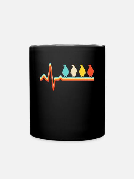 Pinguin Retro Herzschlag - Tasse einfarbig - Schwarz